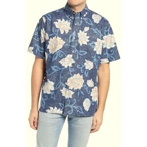 Reyn Spooner Pareo Japonica Floral 1/4 Button Aloha Shirt - Dress Blues - XXL
